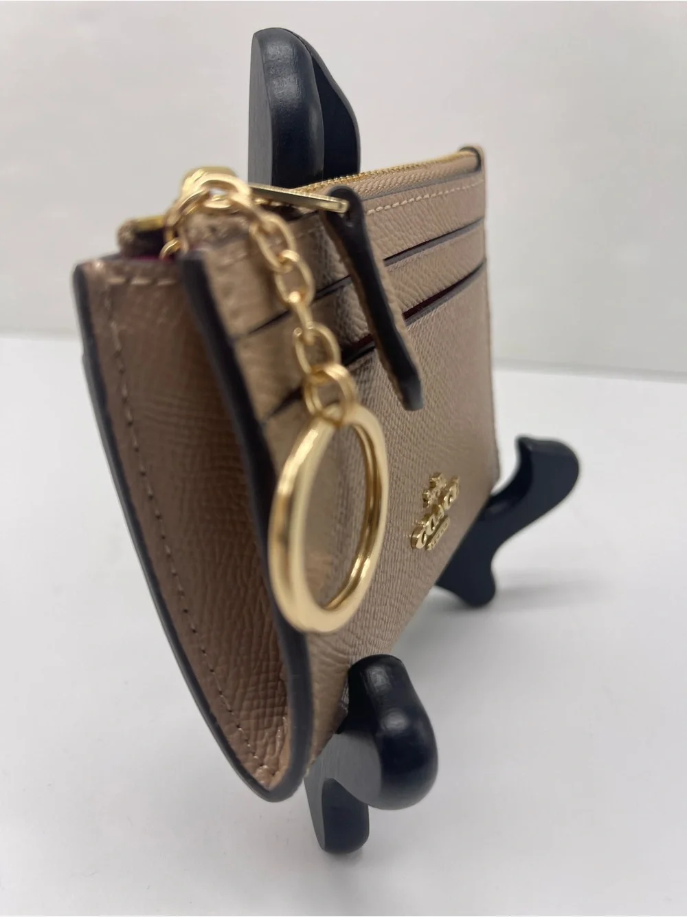 Coach Mini Skinny Crossgrain Leather Id Card Zip Closure Case M/Taupe NWT